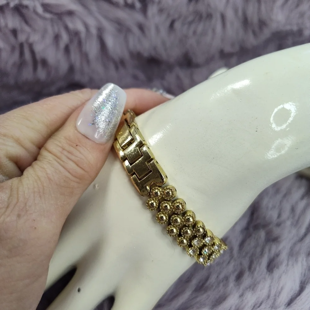 Charter Club Gold Floral Rhinestone Watch 8 Inch - Picture 6 of 9